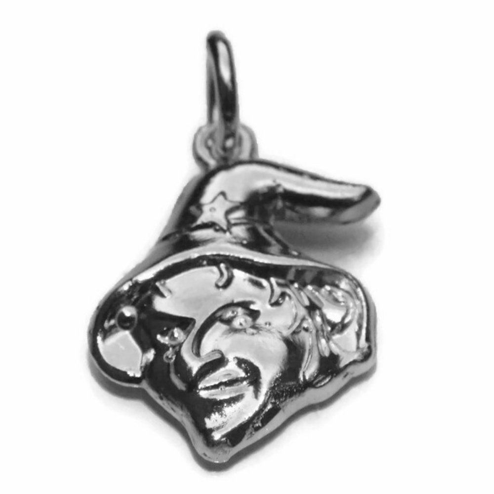 Witch face Charm Pendant .925 Sterling Silver